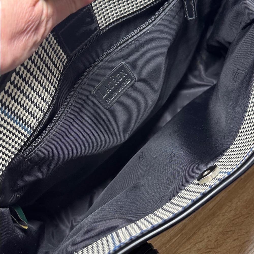 Ralph Lauren Black & White Houndstooth Shoulder Purse Tote Bag - Picture 9 of 11